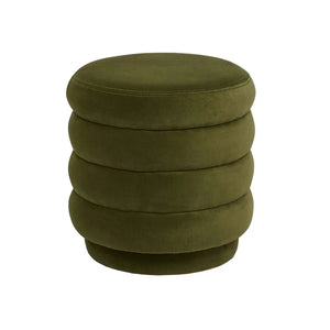 President Ribbed Round Ottoman - Verde Velvet