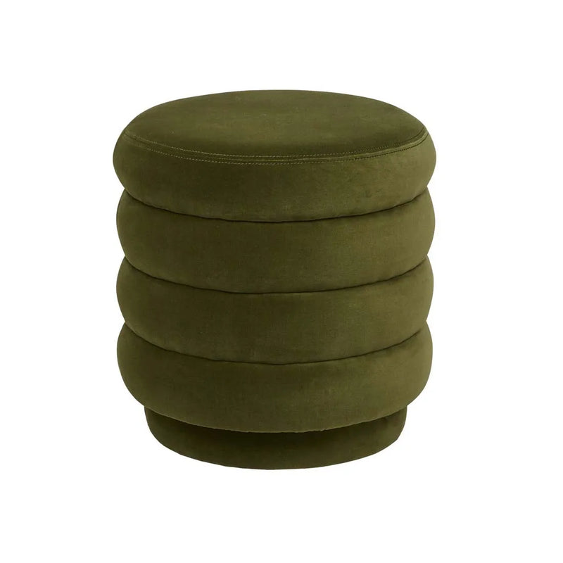 President Ribbed Round Ottoman - Verde Velvet