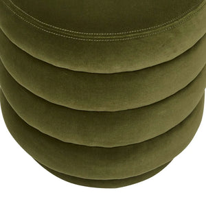 President Ribbed Round Ottoman - Verde Velvet