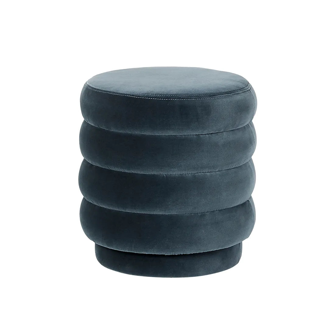 President Ribbed Round Ottoman - Blue Velvet