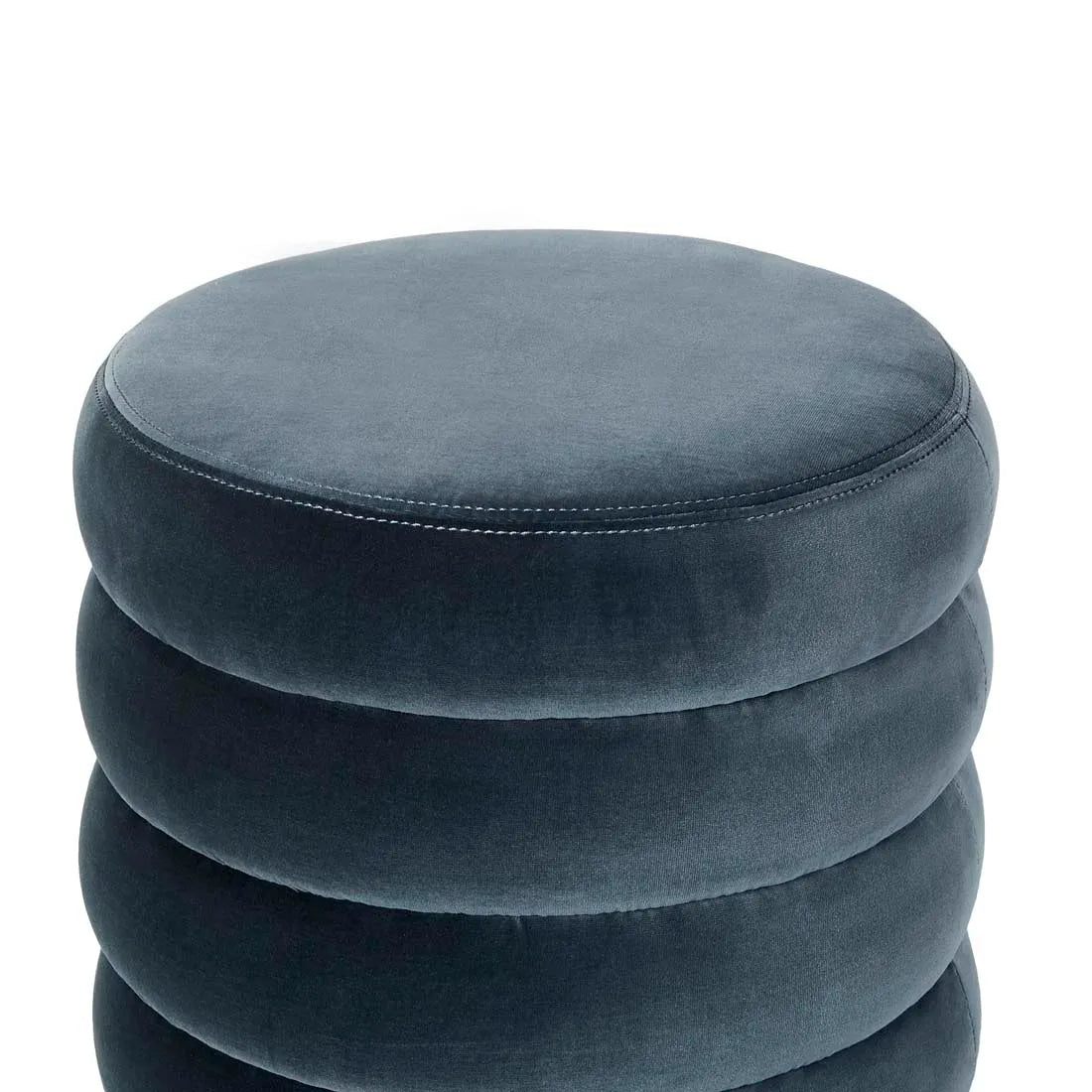 President Ribbed Round Ottoman - Blue Velvet