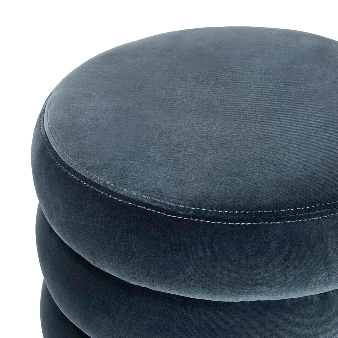 President Ribbed Round Ottoman - Blue Velvet