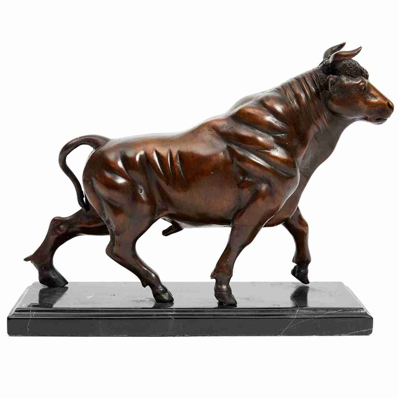 Market Bronze Bull on Marble Base