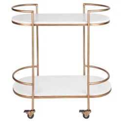 SouthYarra White Stone Bar Cart - Antique Gold