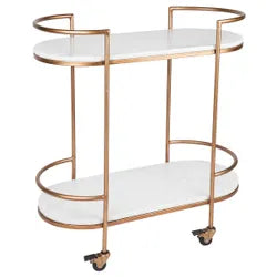 SouthYarra White Stone Bar Cart - Antique Gold