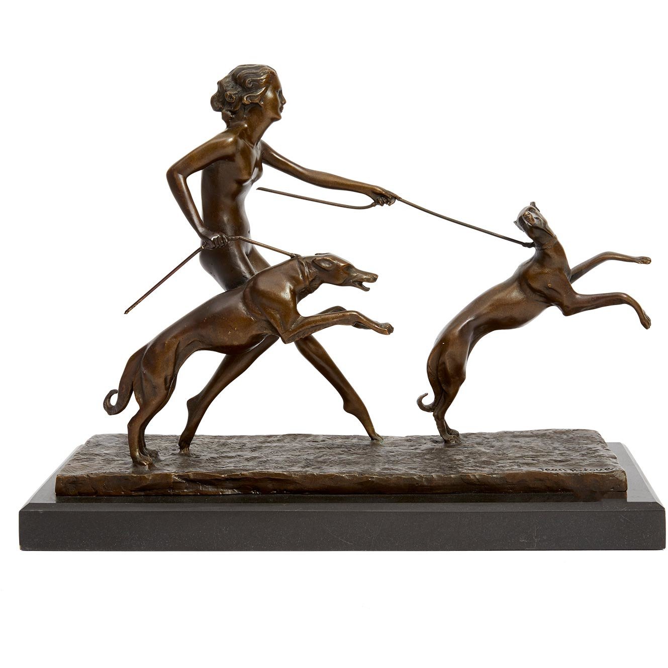 French Art Deco Woman with Grey Hounds